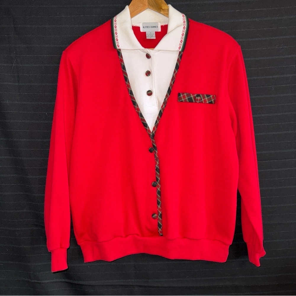 Alfred Dunner vintage collared layered red plaid long sleeve sweater shirt M